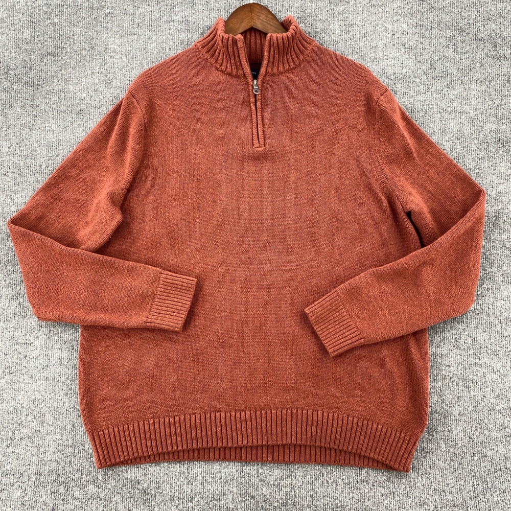 Croft & Barrow Quarter Zip Sweater Mens XXL Orange Knit Pullover Rustic Preppy